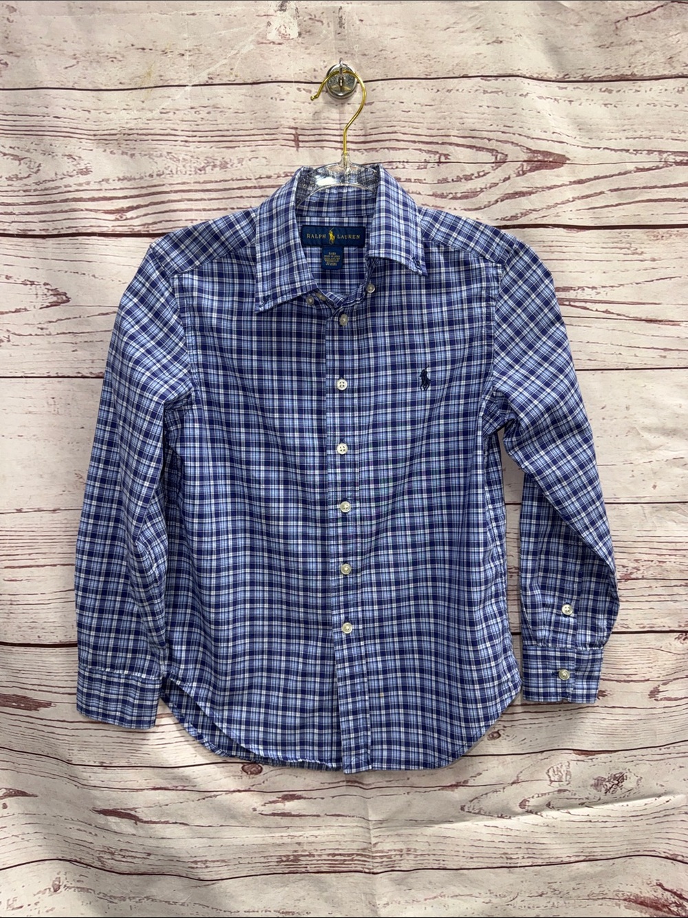 Ralph Lauren Blue and White Plaid Button-Down Shirt Size 8